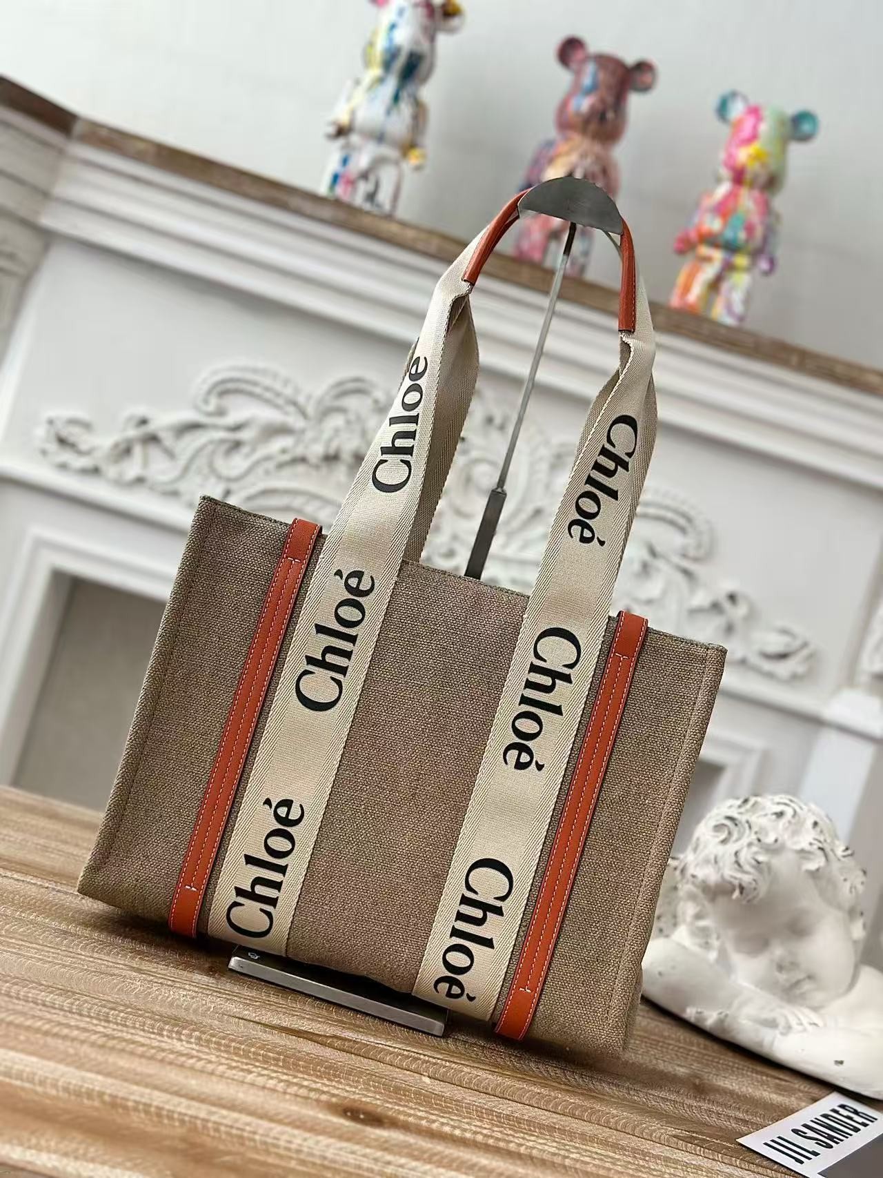 「#3665」Chloe Woody linen pure cotton canvas and glossy small dough, orange casual bag Medium size: 37*26*12