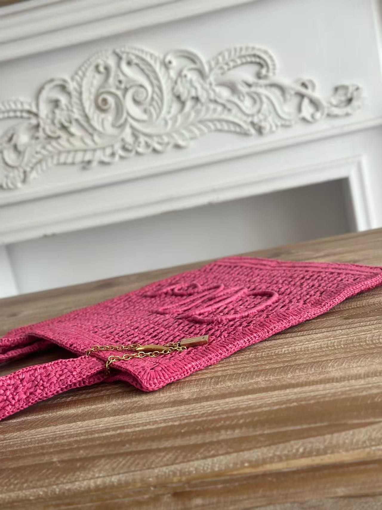 「#3653」chloe spring and summer new style SUMMER BANANA dopamine color rose red pure handmade straw woven ba