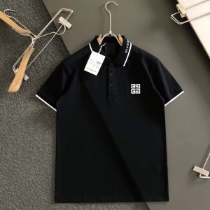「#2063」Givenchy Monochrome embroidered polo shirt with lapel